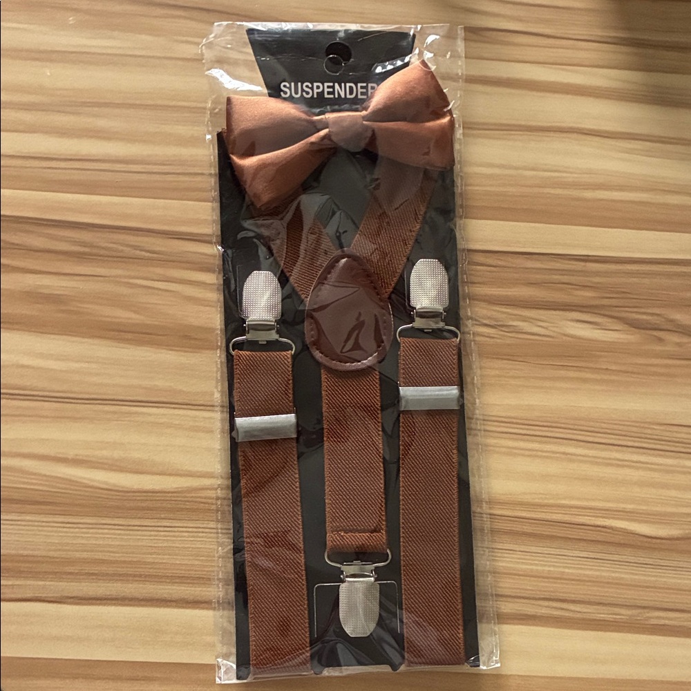 Brown Bow Tie and Suspenders Set